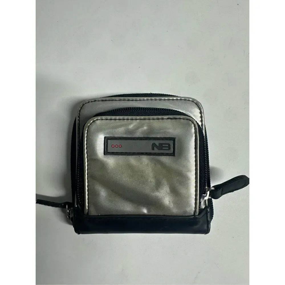 New Balance Men’s Wallet Cardholder ID window Silver Black Canvas Faux Leather